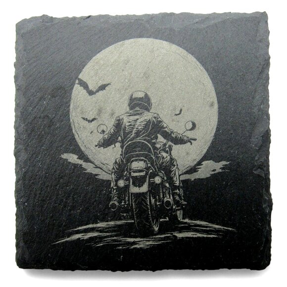 MOTORCYCLE Skeleton COASTER Moonlit Slate Gothic Set of 4 - Picture 3 of 6